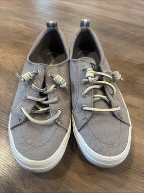 Sperry Gray Canvas Slip-On Sneakers with Elastic Laces